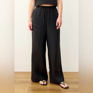 NWT Marine Layer Linen Drawstring Wide Leg Pant in Black Size Small